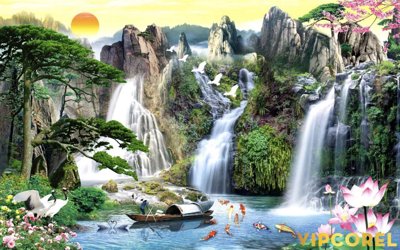 Tải file gốc Tranh phong thủy 3D - phong cảnh sơn thủy hữu tình #82 (bản PSD) gốc