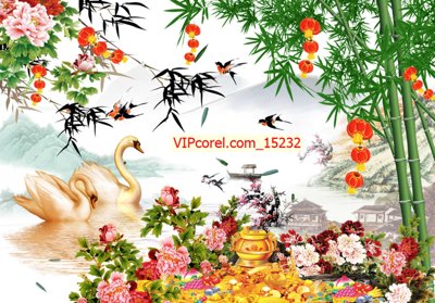 Download file gốc Tranh tài lộc - Tranh tường 3D file PSD 15232 (in lụa) hoa lá