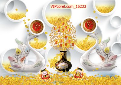 File tranh Tranh tài lộc - Tranh tường 3D file PSD 15233 (gốc) chủ đề thành phố