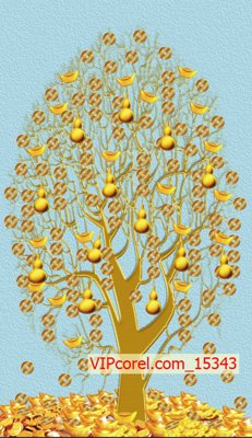 File gốc Tranh tài lộc - Tranh tường 3D file PSD 15343 (in lụa) hoa văn cổ điển