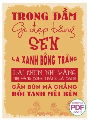 Download file Trong đầm gì đẹp bằng sen - lá xanh bông trắng lại chen nhị vàng (gốc) in mica bàn thờ