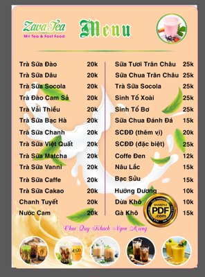 File tranh [VIP] Menu Zava Tea - Milk tea & Fast Food file Coreldraw (bản gốc) in lụa dán tường
