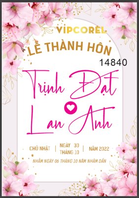 Download file Vector Bảng tên đám cưới họa tiết hoa màu hồng đẹp (gốc) in mica đèn LED