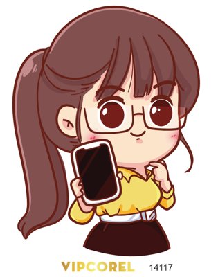 File gốc Vector chibi cô gái áo vàng tóc nâu cầm điện thoại (trang trí) phòng trẻ em