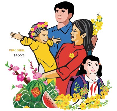 Tệp tin gốc Vector họa tiết Tết sum vầy file corel (dùng cho in ấn) chuyên nghiệp