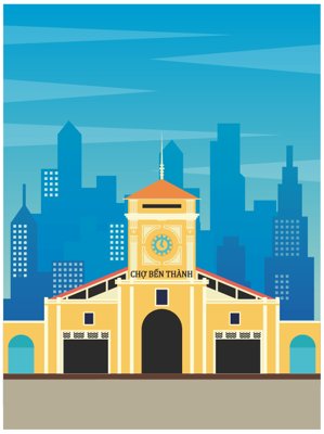 File in ấn Vector tòa nhà Việt Nam - chợ Bến Thành (bản gốc) cao cấp