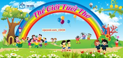 Hình ảnh file gốc Vector tranh tường Thế giới tuổi thơ trường mầm non cho in UV