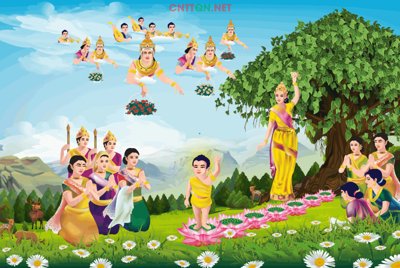 Download file tranh PSD Vector vườn Lâm Tỳ Ni đản sanh - file Illustrator để chỉnh sửa