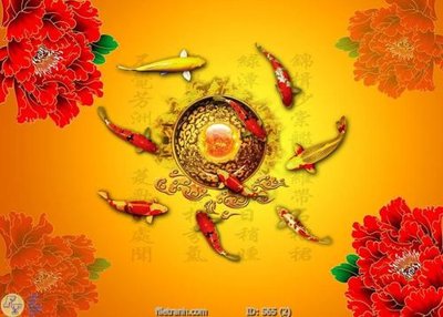 File gốc Tranh cửu ngư quần hội sen cá S65 (in 3D) nghệ thuật