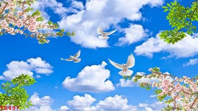 File gốc File tranh trần mây 3d TR497 (in lụa) hoa văn cổ điển