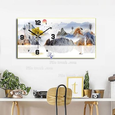 File gốc File tranh đồng hồ tráng gương BDH1027 (in lụa) hoa văn cổ điển