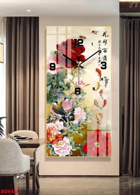 File in trần File tranh đồng hồ tráng gương BDH488 (bản gốc 3D) sống động