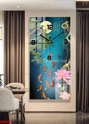 Download file gốc File tranh đồng hồ tráng gương BDH499 (in lụa) hoa lá