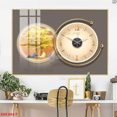 File in lụa File tranh đồng hồ tráng gương DH3047 (tân cổ điển) File tranh đồng hồ tráng gương DH3047