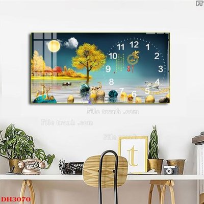File gốc File tranh đồng hồ tráng gương DH3070 (in lụa) trang trí tường