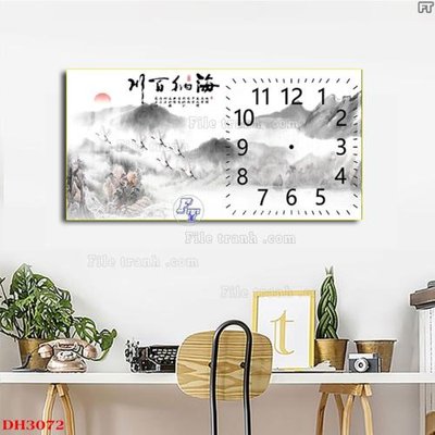 File in trần File tranh đồng hồ tráng gương DH3072 (bản gốc) hoa văn