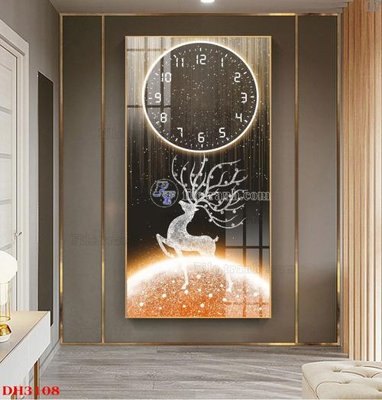 File tranh gốc in trần nhà File tranh đồng hồ tráng gương DH3108 3D