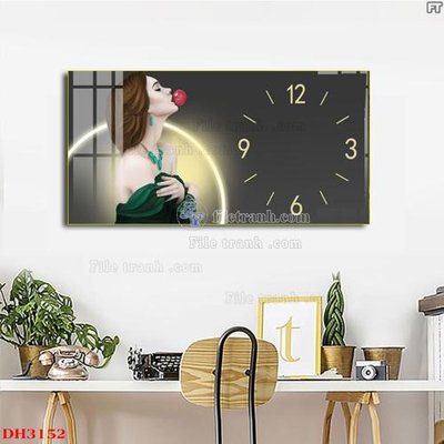 File tranh File tranh đồng hồ tráng gương DH3152 (bản gốc) in lụa dán tường