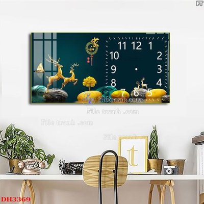File gốc File tranh đồng hồ tráng gương DH3369 (in lụa) trang trí tường
