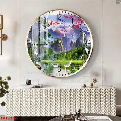 File in trần File tranh đồng hồ tráng gương DH3374 (file gốc) hoa văn 3D