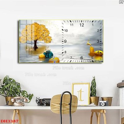 Ảnh gốc File tranh đồng hồ tráng gương DH3387 (nét căng) in mica