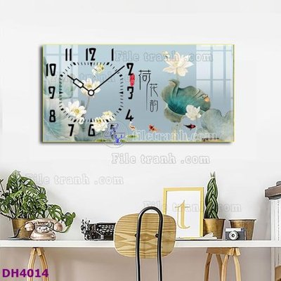 Tải file gốc in lụa File tranh đồng hồ tráng gương hươu nai hiện đại FDH4014 siêu nét