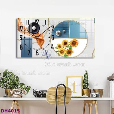 File in trần File tranh đồng hồ tráng gương hươu nai hiện đại FDH4015 (file gốc) hoa văn 3D