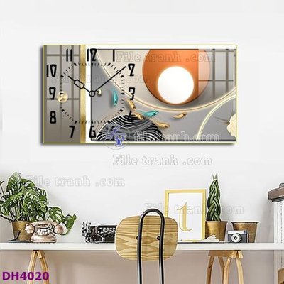 Download file File tranh đồng hồ tráng gương hươu nai hiện đại FDH4020 (gốc) in mica cao cấp