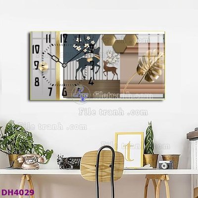 File in mica File tranh đồng hồ tráng gương hươu nai hiện đại FDH4029 (bản gốc) sắc sảo