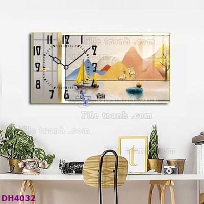 File gốc File tranh đồng hồ tráng gương hươu nai hiện đại FDH4032 (in lụa) tranh mã đáo