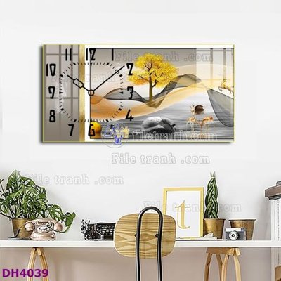 File gốc File tranh đồng hồ tráng gương hươu nai hiện đại FDH4039 (in tráng gương) sang trọng