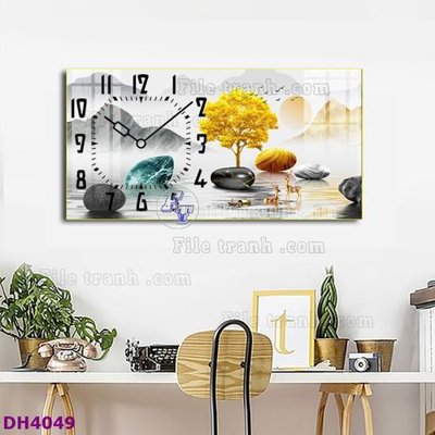File in trần File tranh đồng hồ tráng gương hươu nai hiện đại FDH4049 (bản gốc 3D) sống động
