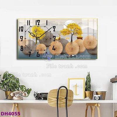 File tranh gốc File tranh đồng hồ tráng gương hươu nai hiện đại FDH4055 (bản quyền) độc đáo