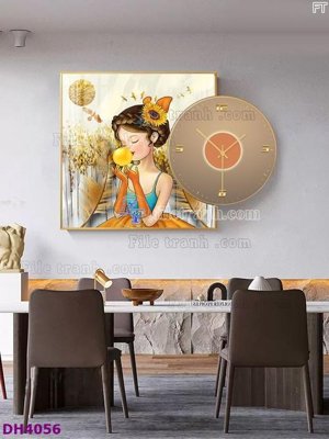 File gốc File tranh đồng hồ tráng gương kiểu mới DH4056 (in tráng gương) nghệ thuật
