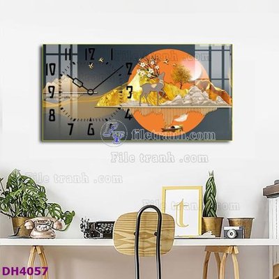 File tranh gốc File tranh đồng hồ tráng gương hươu nai hiện đại FDH4057 (bản quyền) độc đáo