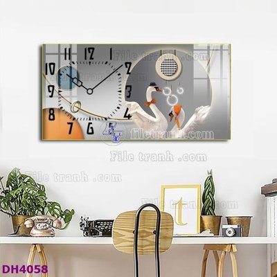 Hình ảnh gốc File tranh đồng hồ tráng gương hươu nai hiện đại FDH4058 (để in khổ lớn)