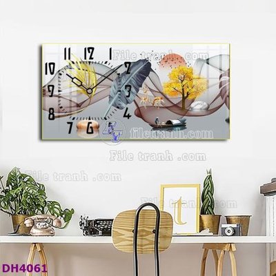 Download file gốc File tranh đồng hồ tráng gương hươu nai hiện đại FDH4061 (in lụa) nghệ thuật