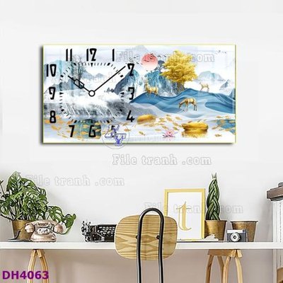 File in mica File tranh đồng hồ tráng gương hươu nai hiện đại FDH4063 (bản gốc) sắc sảo