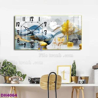 File tranh File tranh đồng hồ tráng gương hươu nai hiện đại FDH4064 (ảnh gốc) chi tiết rõ ràng