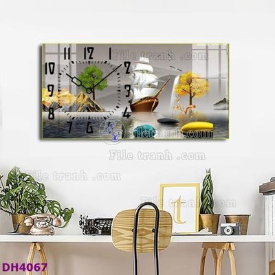 Tải file tranh gốc File tranh đồng hồ tráng gương hươu nai hiện đại FDH4067 chất lượng cao