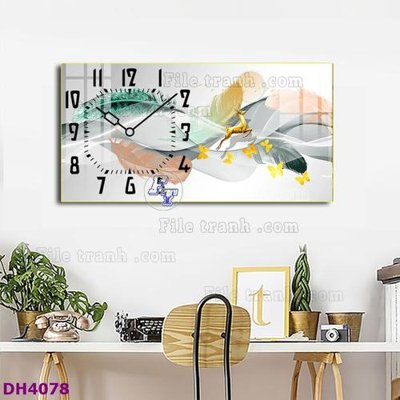 File gốc File tranh đồng hồ tráng gương hươu nai hiện đại FDH4078 (in lụa) hoa văn cổ điển