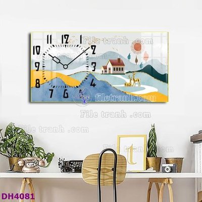 File gốc File tranh đồng hồ tráng gương hươu nai hiện đại FDH4081 (in mica) làm quà tặng