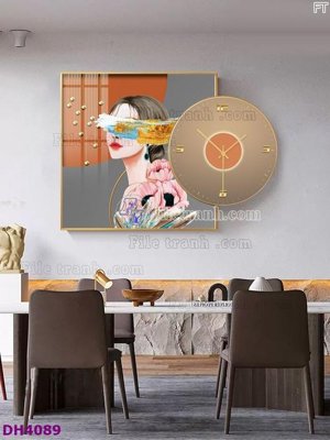 File tranh File tranh đồng hồ tráng gương kiểu mới DH4089 (gốc) chủ đề động vật