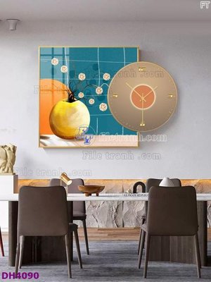 File tranh gốc in trần nhà File tranh đồng hồ tráng gương kiểu mới DH4090 3D