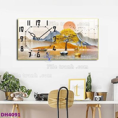 File in trần File tranh đồng hồ tráng gương hươu nai hiện đại FDH4091 (file gốc) chủ đề vũ trụ