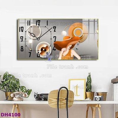 File gốc File tranh đồng hồ tráng gương hươu nai hiện đại FDH4100 (in tráng gương) ốp tường