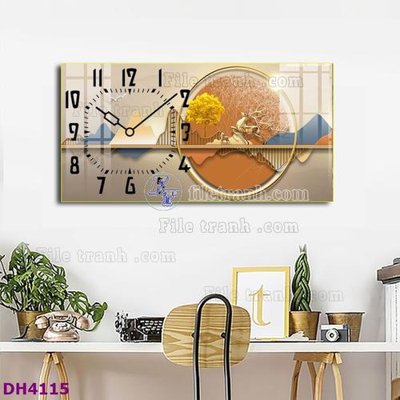 Chi tiết file tranh tráng gương File tranh đồng hồ tráng gương hươu nai hiện đại FDH4115 (ảnh gốc)