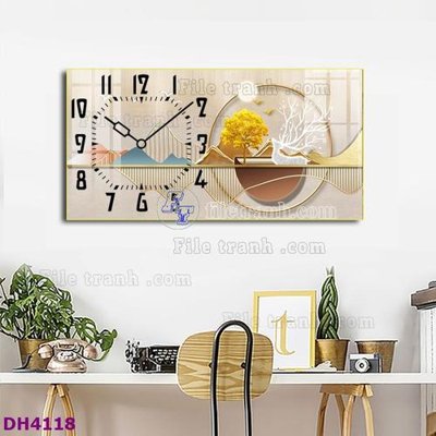 File in ấn File tranh đồng hồ tráng gương hươu nai hiện đại FDH4118 (bản gốc) sắc nét