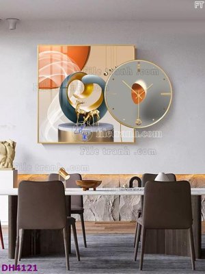 File tranh File tranh đồng hồ tráng gương kiểu mới DH4121 (gốc) in vải canvas