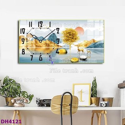 File gốc File tranh đồng hồ tráng gương hươu nai hiện đại FDH4121 (in mica) làm quà tặng